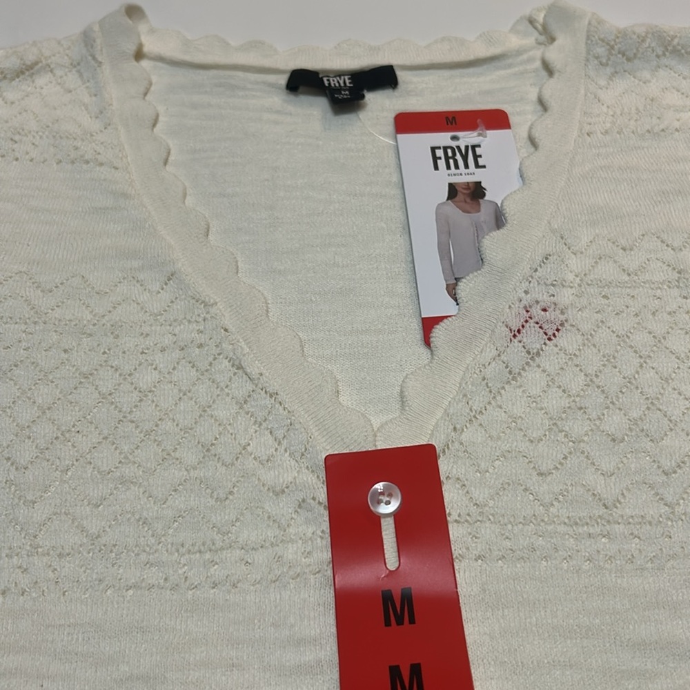 Frye Knit Cardigan 100% Cotton Ivory size M, L , XL NWT - Picture 5 of 9